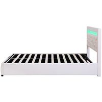 cama tapizada 140 x 190 cm blanca con almacenamiento hidraulico e iluminacion led