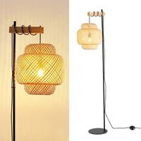 lampara de pie anja de madera y mimbre con pantalla de bambu interruptor de pie y diseno moderno para sala o cocina