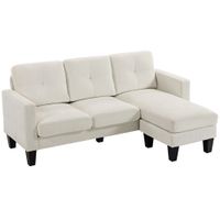 homcom sofa chaise longue reversible con estructura de acero tapizado en chenilla 186x130x84cm crema