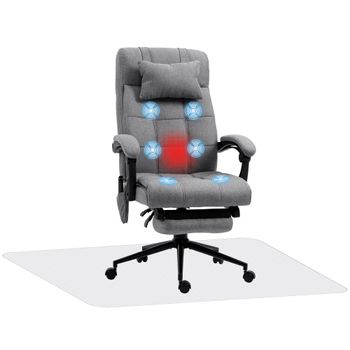 Vinsetto Conjunto de 1 Silla de Masaje Reclinable con 6 Puntos de Masaje y 1 Alfombra Protectora de Suelo Gris y Transparente   Aosom España