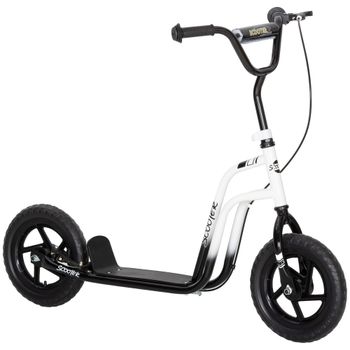 HOMCOM Monopatín para Niños 5-12 Años con Freno, Caballete y Manillar Ajustable, 115x50x80-88 cm, Blanco y Negro