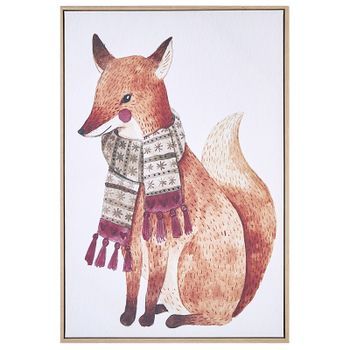 Lienzo Cuadro De Pared 93 X 63 Cm Marco Mdf Sintético Infantil Animal Zorro Marrón Muccia