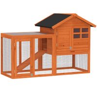 pawhut conejera 2 niveles jaula para conejos con techo bituminoso impermeable recinto exterior rampa puertas madera 1235x626x925 cm naranja
