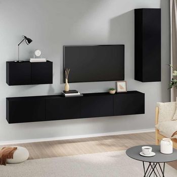 Set De Muebles Para Tv 4 Piezas Madera Contrachapada Negro Vidaxl