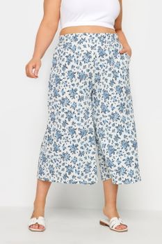 Yours Culottes Con Bolsillos De Flores Azules, Mujer Curvy Y Tallas Grandes, Yours