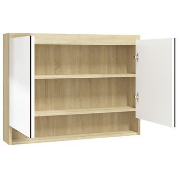 Armario De Baño Con Espejo Mdf Blanco Y Roble 80x15x60 Cm Vidaxl