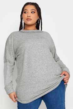 Yours Jersey Gris Tachas, Mujer Curvy Y Tallas Grandes, Yours