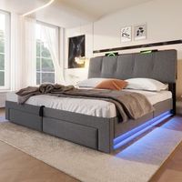 cama tapizada 140x200 cm con canape hidraulico almacenamiento y luces led