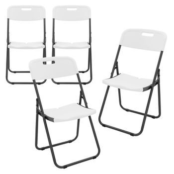 Set 4 Sillas Plegables De Metal, Aspecto Blanco Mate Para Exterior