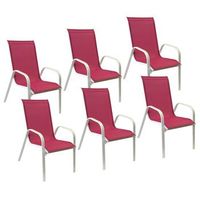pack de 6 sillas marbella en textileno rosa aluminio blanco