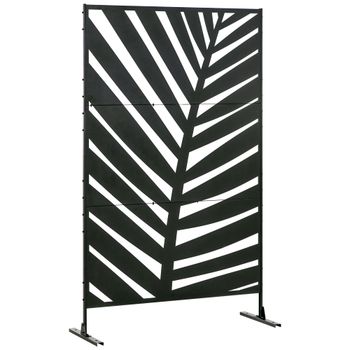 Outsunny Biombo Separador de Ambientes con Diseño de Hoja de Plátano Biombo para Exterior Jardín Patio Terraza 122x45x198cm Negro
