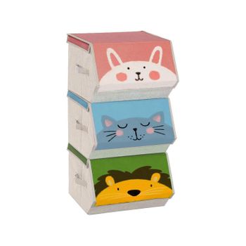 Juego de 3 Cajas Almacenaje Tela Infantil, Conejo Gato León