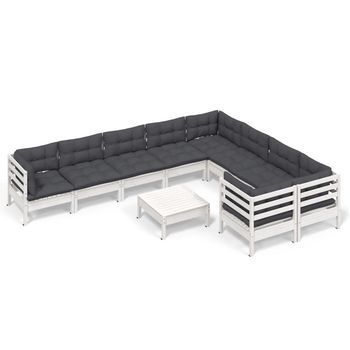 Muebles De Jardín 10 Piezas Con Cojines Blanco Madera De Pino