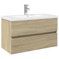 set de 2 uds mueble de bano  armario de bano ceramica y madera de ingenieria
