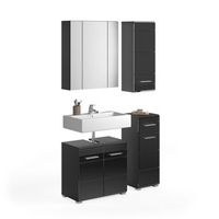conjunto de muebles para bano mueble bajo lavabo  2 medias columnas  mueble de almacenamiento con espejos - negro lacado - kl