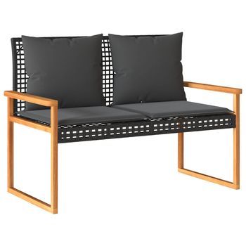 Banco De Jardín | Banco Exterior Con Cojín Ratán Sintético Negro Y Madera Acacia