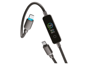 Cable USB - CellularLine Power View IQ, 240 W, Carga rápida, Pantalla integrada, C, Universal, Negro