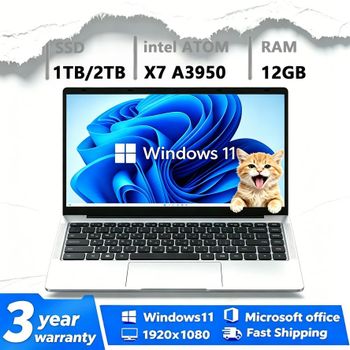 NUEVA Laptop 2026 con Windows 11, Intel ATOM X7 A3950, 12GB RAM, 512GB/1TB SSD, 1920*1080, Computadora para Oficina y Estudio