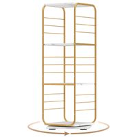 costway estanteria giratoria de 4 niveles torre 360 con estructura metalica ahorra espacio esquinera estante para 210 discos para oficina salon dorado