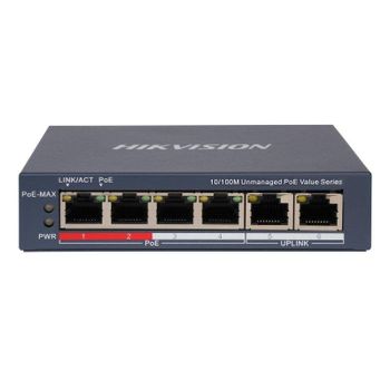 Switch Hikvision DS-3E0106P-E/M(B) 4 puertos PoE 2 uplink 10/100 Mbps metálico