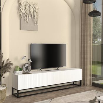 Mueble De Tv Verpsboga Con 2 Puertas Base Larga 180x32x47 Cm - Blanco [en.casa]