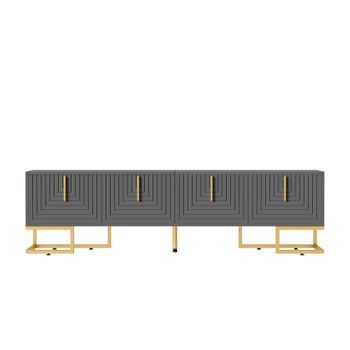 Mueble Tv De 170 Cm Gris Oscuro, Cuatro Puertas Y Detalles Dorados