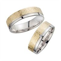 alianzas oro amarillo y blanco con diamante ancho 6 mm