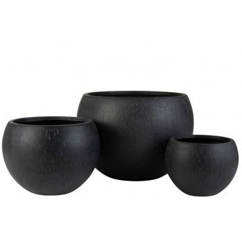Juego de 3 macetas redondas de arcilla negra d55cm-41cm-31cm