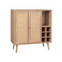 aparador con portabotellas mimbre y decoracion de madera 83cm