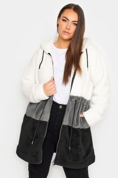 Yours Polar Largo Con Cremallera Y Capucha Gris Bloques De Color, Mujer Curvy Y Tallas Grandes, Yours