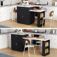 mesa extensible para 4-6 personas enchufe armario 2 cajones 2 estantes abiertos color negro