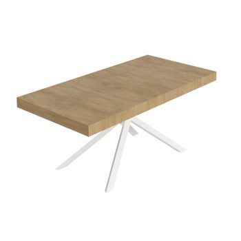 Mesa Extensible Niket 200/304x90 Cm Roble Natural Patas Blancas