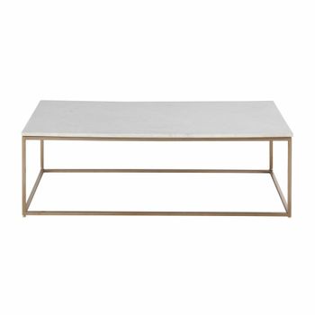 Mesa de centro de mármol blanco y metal latonado de 110 cm