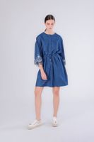 vestido vaquero de tencel con bordado en las mangas medium blue