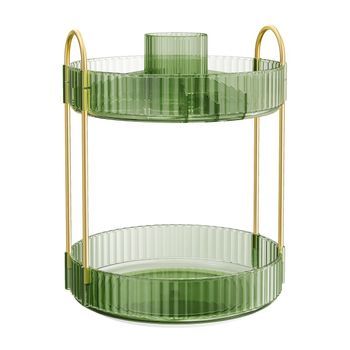 Organizador De Cosméticos Giratorio 360° 2 Niveles Metal Y Pet - Verde
