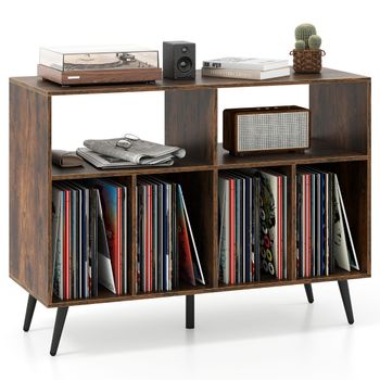 Costway Soporte para Tocadiscos de Pie con 2 Estantes Abiertos y 4 Compartimentos para Sala de Estar Dormitorio 100 x 40 x 74,5 cm Marrón y Negro