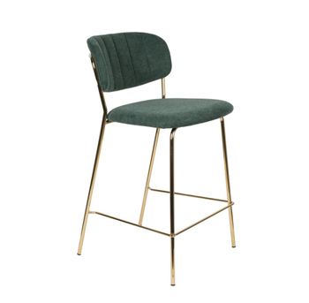 Taburete de bar de tela aterciopelada verde con estructura dorada
