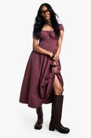 vestido midi estilo mesonera con mangas abullonadas purple
