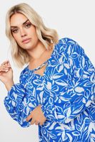 yours blusa azul estampada con manga globo mujer curvy y tallas grandes yours