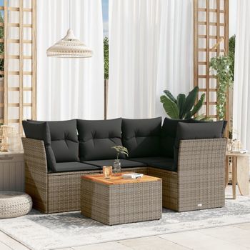 Conjunto De Sofás Jardín Con Cojines 5 Uds | Mueble Jardin Mesa Y Sillas Ratán Sintético Gris Cfw474426