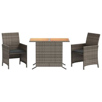 3 Uds Sillas Y Mesita De Jardín | Silla De Exterior | Sillon Jardín Con Cojines Ratán Pe Gris