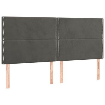 Pack 4 Uds Cabeceros Cama | Panel De Cabeceras De Terciopelo Gris Oscuro 90x5x78/88 Cm