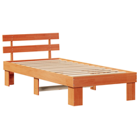 cama individual  estructura de cama con cabecera marron encerado 90x200 cm madera solida de pino cfw49183