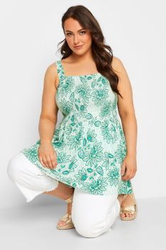 Yours Top De Tirantes Blanco De Flores Verdes Busto Fruncido, Mujer Curvy Y Tallas Grandes, Yours