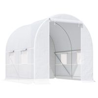 outsunny invernadero de tunel con puerta enrollable y 4 ventanas para cultivo plantas verduras 245x200x200 cm blanco   aosom espana