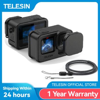 TELESIN funda protectora de silicona para GoPro 13 12 11 10 9 tapa de lente correa de muñeca negra para cuello de mano para GoPro Hero accesorios negros