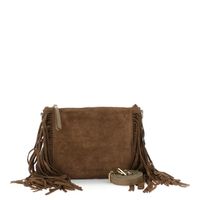 clutch de ante con cremallera largos flecos laterales y bandolera extraible taupe taglia unica