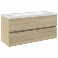 set de 2 uds muebles de bano  armario de bano ceramica y madera de ingenieria