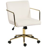homcom silla de oficina con ruedas y acentos dorados silla de ordenador con base metalica tapizado efecto terciopelo crema blanca