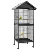 pawhut jaula para pajaros 2 en 1 grande de 2 pisos convertible en sola jaula con ruedas comederos 4 perchas 78x75x168 cm negro   aosom espana